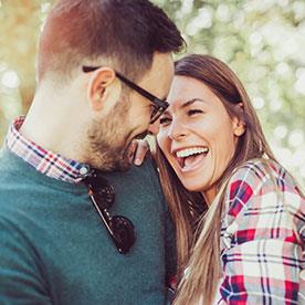 couple smiling, laughing, making new memories. online dating.