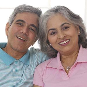 Muslim couple, mature dates. Smiling, having fun.