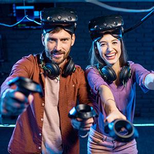 sci fi couple playing VR